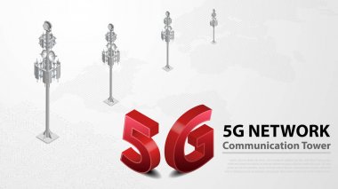 Devre kartı ile Veri merkezi ile 5g İletişim Kulesi Kablosuz Hispeed İnternet arka plan. Lte hava ağ bağlantısı, gelecekte en hızlı internet