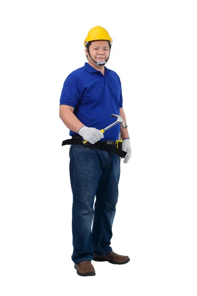 Construction man workers in blue shirt with Protective gloves, h — Stock Photo, Image