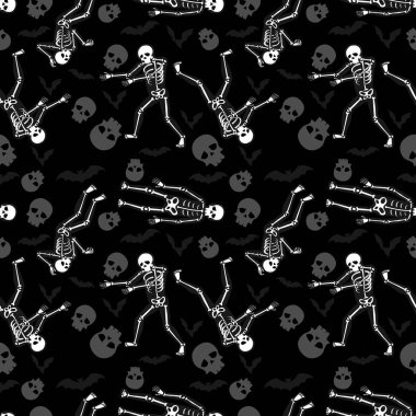 Kostüm iskeletleri ile Halloween Dikişsiz desen arka plan