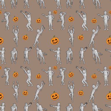 Halloween Scary mumya çizgi film karakteri sorunsuz desen