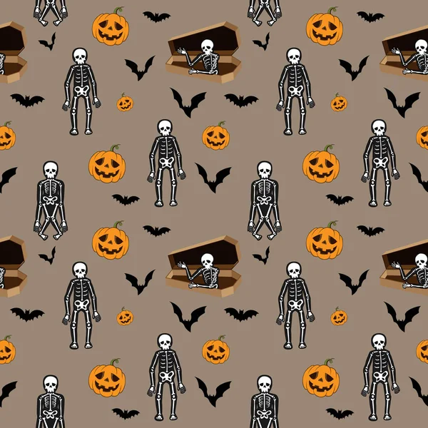 Halloween sömlös mönster bakgrund med kostym skelett — Stock vektor