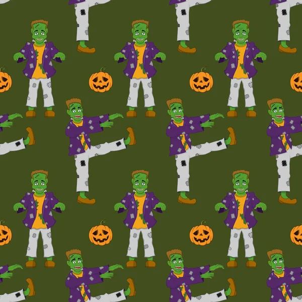 Halloween frankenstein personagem padrão fundo — Vetor de Stock