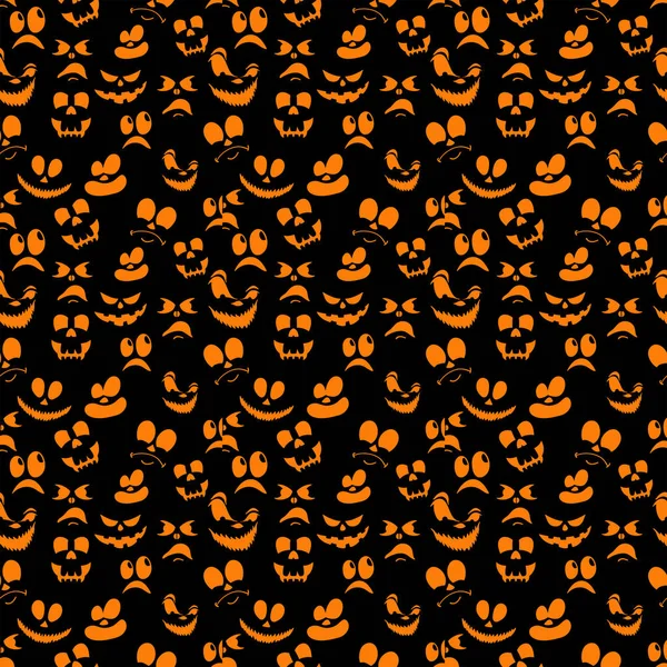 Sömlösa mönster med Halloween pumpor ristade ansikten av känslor — Stock vektor