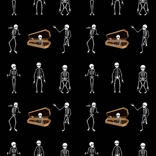 Αποκριάτικες ραφές μοτίβο φόντο με σκελετούς — Διανυσματικό Αρχείο
