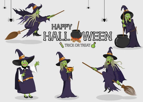 Kollektion von Halloween Monster Kostüm Hexe — Stockvektor