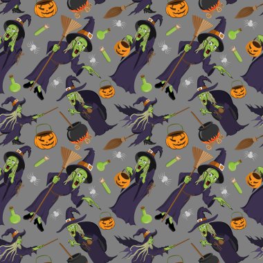 Dikişsiz halloween cadı desenleri arka plan