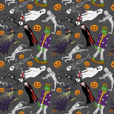 Halloween Karakter Kostüm ile Dikişsiz Desen 