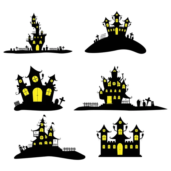 ハロウィーンの城や家のアイコンセット — ストックベクタ