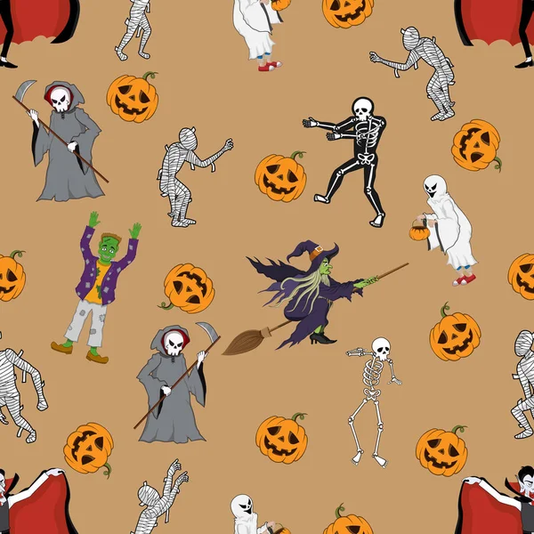 Sömlös mönster med Halloween tecken kostym — Stock vektor