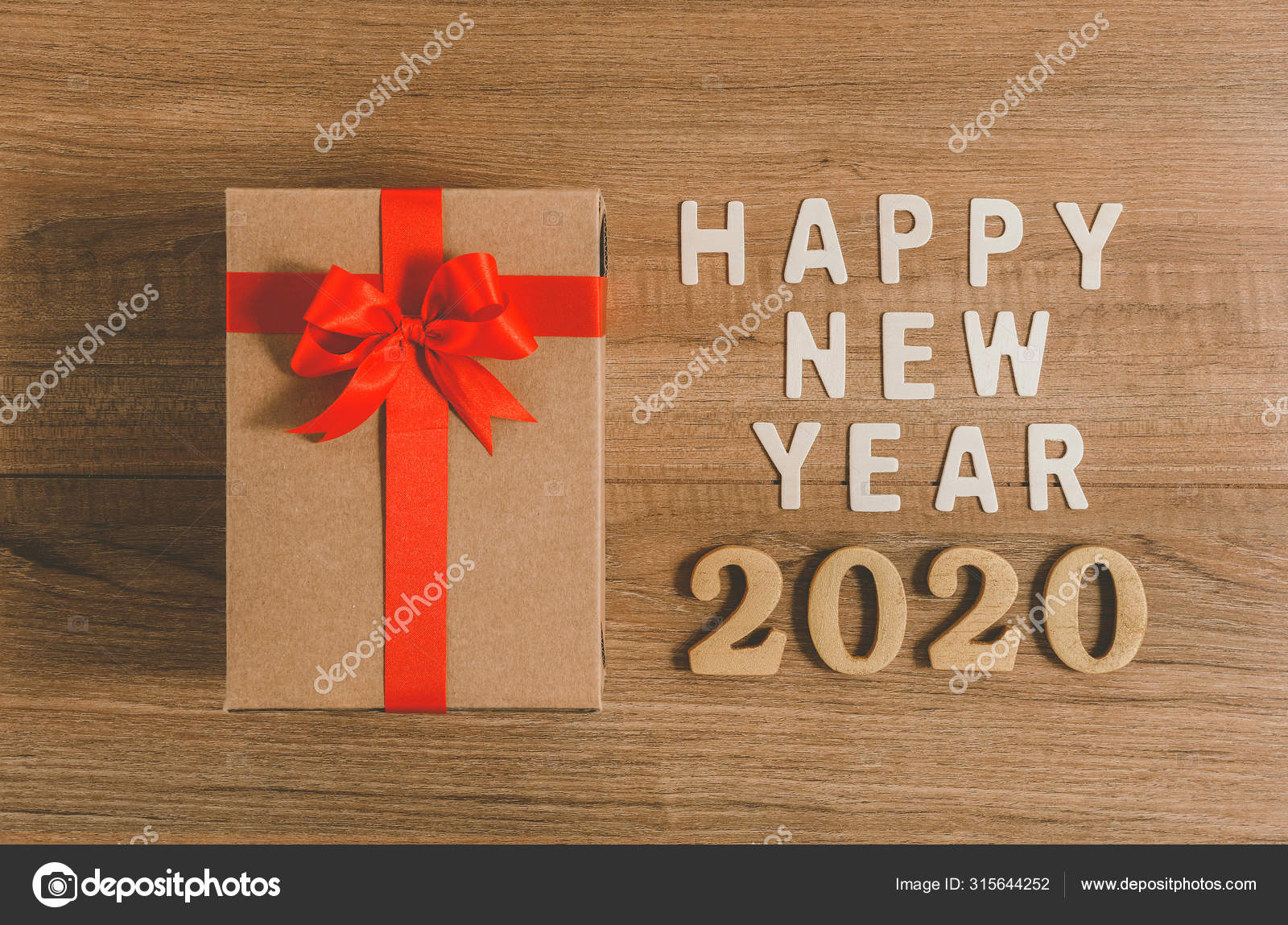 Happy New Year 2020 Wood For The New Year With Gift Box Stock