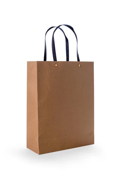 흰 배경에 분리되어 있는 갈색 종 이 쇼핑백 — 스톡 사진