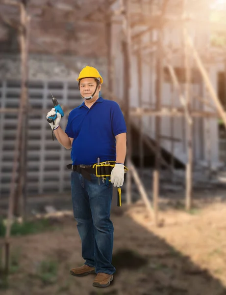 Portrait Male Construction Foreman Supervisor Worker Protection Equipment Blurred Background — Stock Photo, Image