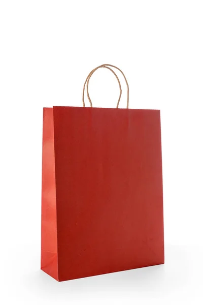 Mockup Blank Bolsas Compras Papel Rojo Aisladas Sobre Fondo Blanco —  Fotos de Stock