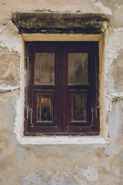 Tło Starego Rocznika Tradycyjne Drewniane Okno Ruiny Ściany Cementu — Zdjęcie stockowe