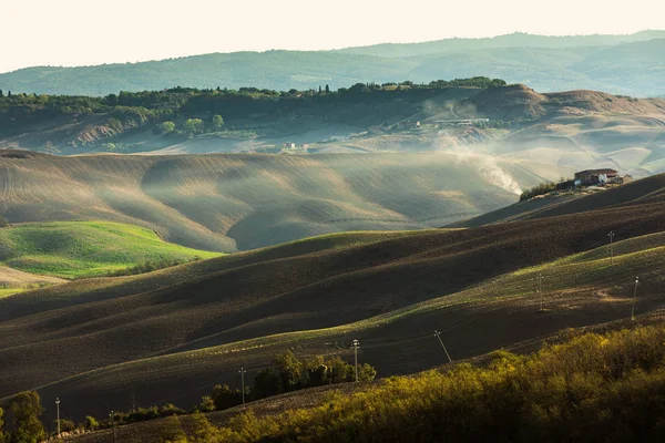 Toscane platteland Panorama in de ochtend. Italië — Stockfoto