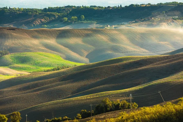 Toscane platteland Panorama in de ochtend. Italië — Stockfoto