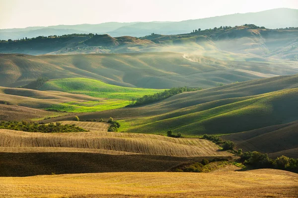 Toscane platteland Panorama in de ochtend. Italië — Stockfoto