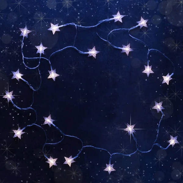 Magischer Weihnachtlicher Hintergrund Aus Den Lichtern Der Sterne Blautönen — Stockfoto