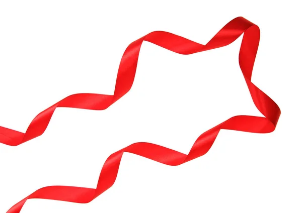 繊細な赤い波線リボンは白い背景に分離します バレンタインの日の休日の装飾の概念 — ストック写真