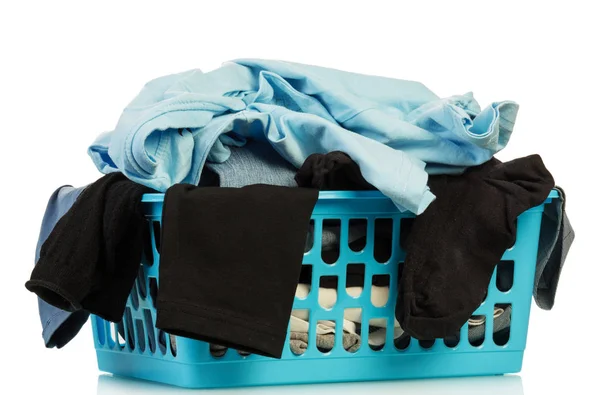 Blue laundry basket isolated on white background — Stock Photo, Image