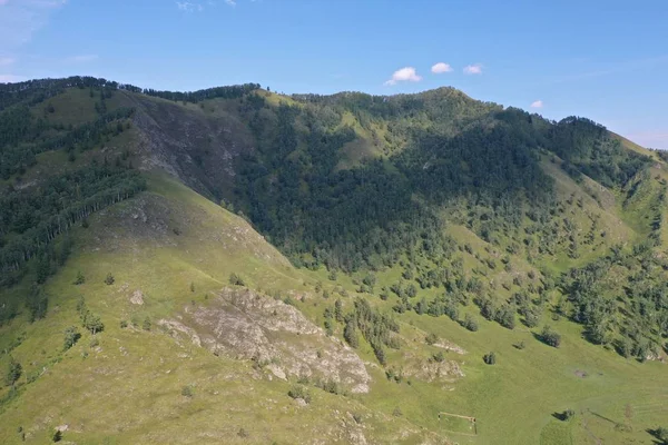 Herbe Pied Montagne Vue Haut Mois Été Août Soir — Photo