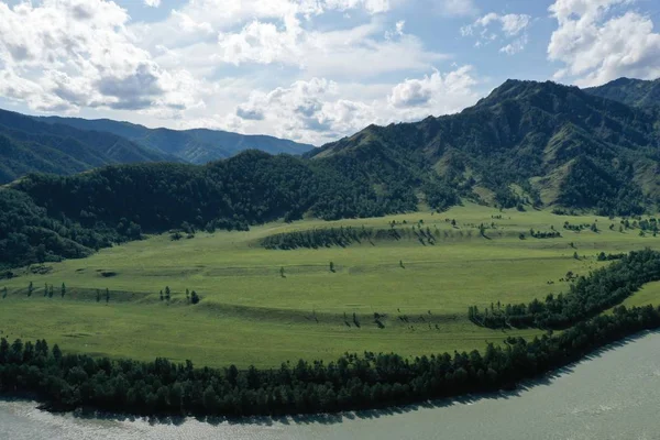 Herbe Pied Montagne Vue Haut Mois Été Août Soir — Photo