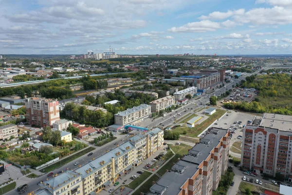 Bostadsbyggnader Bolsjevikgatan Distriktet Oktyabrsky Staden Novosibirsk Ryssland Panorama Ovanifrån — Stockfoto