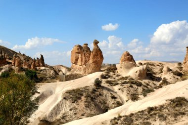 Kapadokya Türkiye 'deki Hayalgücü Vadisi' nde deve şekilli kaya oluşumu. Orta Anadolu 'daki Kapadokya bir Unesco Dünya Mirası, Türkiye