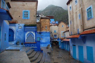 Chaouen olarak da bilinen Chefchaouen, eski şehir güzel mavi boyalı duvarlar. 