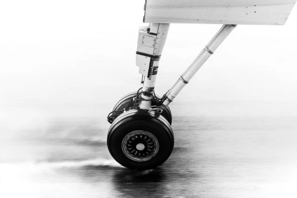 Airplane wheels  closeup shot in black and white