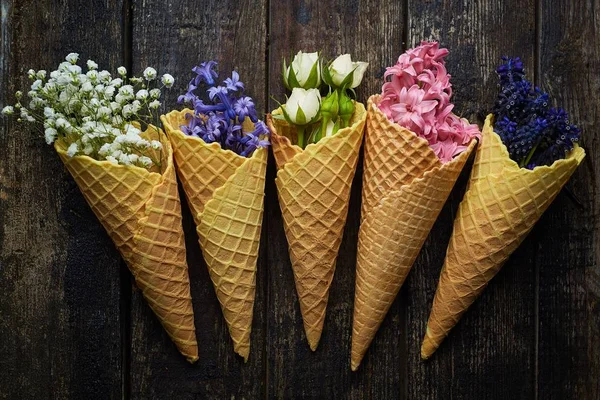 Waffles for ice cream with flowers — Stock Photo, Image