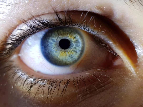 Wunderschöne Nahaufnahme der tiefblauen Augen eines weiblichen Menschen — Stockfoto