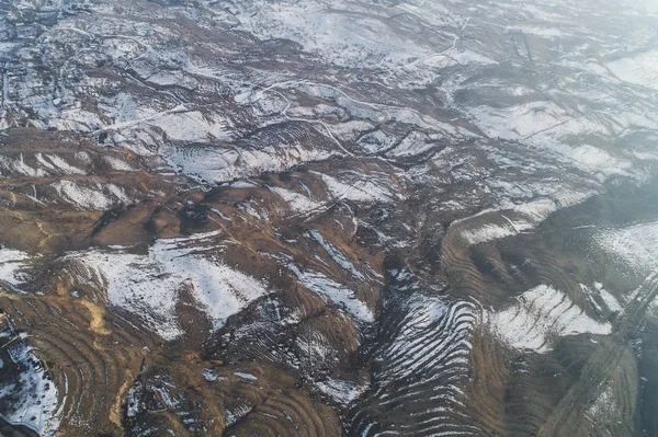 Schöne Schneebedeckte Hügel Aufgenommen Mit Einer Drohne — Stockfoto