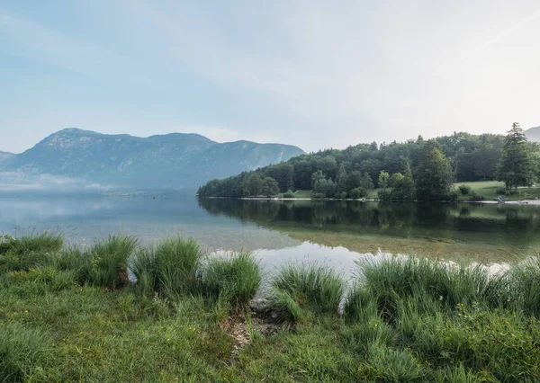 Krásný Záběr Jezero Lesem Horami Odrazem Vodě — Stock fotografie