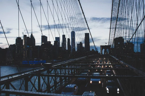 Bel Colpo Alto Manhattan Bridge Pieno Traffico — Foto Stock