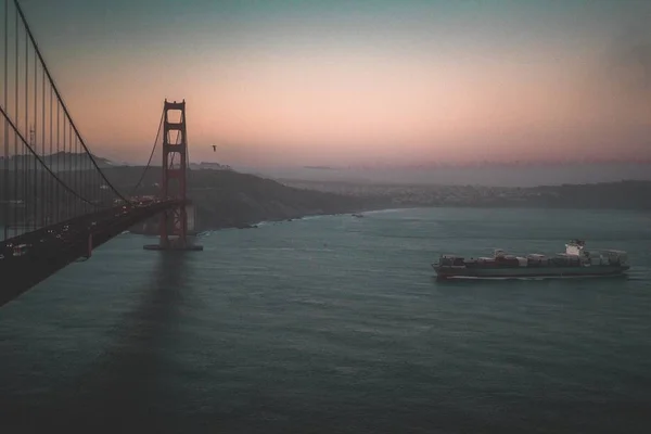 Vue Aérienne Pont Golden Gate Lors Magnifique Coucher Soleil — Photo