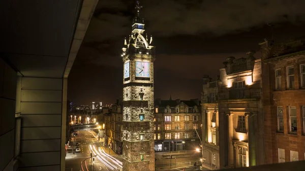 Glasgow Gece Yüksek Bir Saat Kulesi Güzel Bir Çekim — Stok fotoğraf