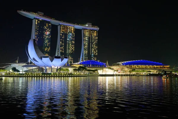 Гарний Постріл Високих Архітектурних Будівель Сінгапуру Марина Бей Піски Березі — стокове фото