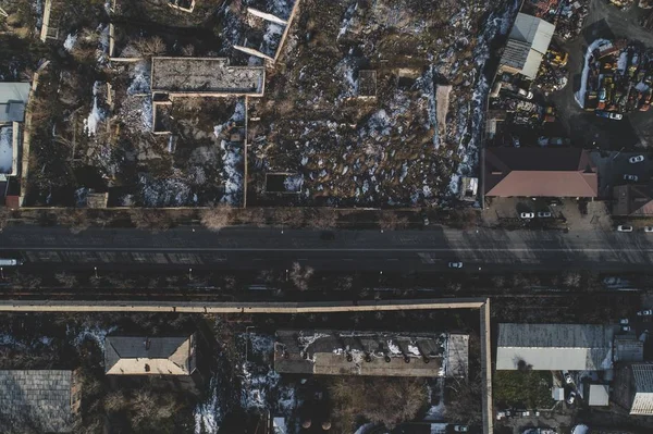Terk Edilmiş Şehir Insansız Hava Aracı Ile Vuruldu Küresel Isınma — Stok fotoğraf