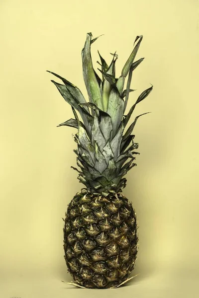 Reife frische Ananas auf kühlem gelben Hintergrund — Stockfoto