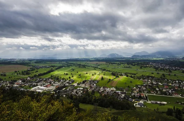 Beautiful green fields with amazing cloudy sky