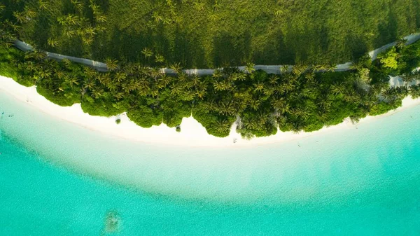 Een Luchtfoto Van Malediven Die Het Prachtige Strand Helder Blauwe — Stockfoto