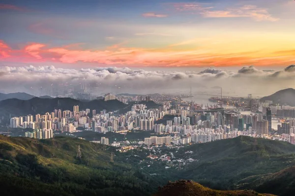 Una Toma Aérea Hermosa Arquitectura Urbana Moderna Ciudad Horizonte Con — Foto de Stock