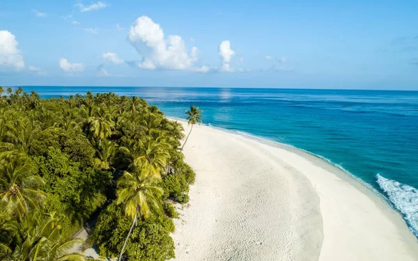 马尔代夫岛上的海滩和树木的广阔镜头 — 图库照片