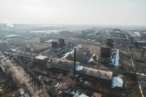 Miejskie Opuszczone Fabryki Strzał Dronem Ptak Oko Globalne Ocieplenie — Zdjęcie stockowe