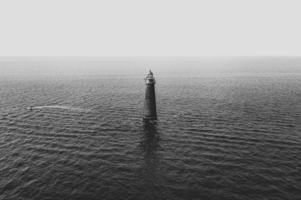 Light Tower Middle Sea Shot Black White — Stock Photo, Image