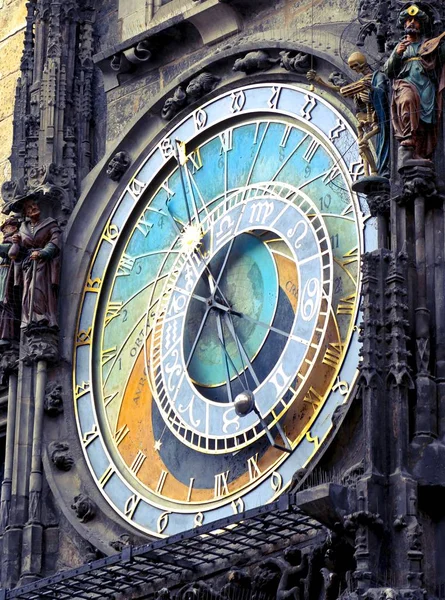 Närbild vertikal bild av Prags astronomiska klocka i Prag, Tjeckien — Stockfoto