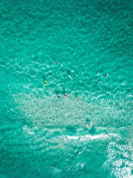 Sportivi surfisti verticali con tavole da surf su un mare blu chiaro — Foto Stock