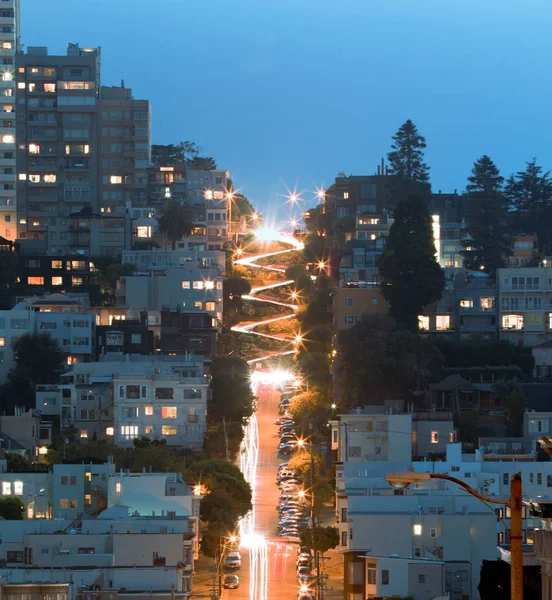 Aerial Shot Lombard Street Buildings Nighttime San Francisco California — Stock Photo, Image