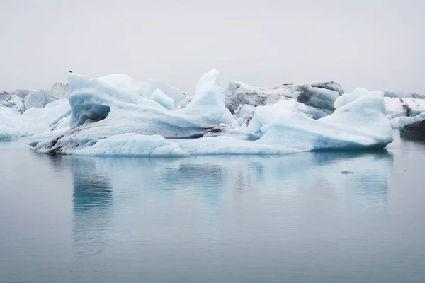 Belo tiro de icebergs congelados perto da costa do mar — Fotografia de Stock